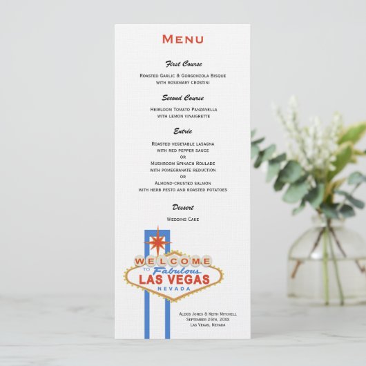 Las Vegas Sign Wedding Menu Menükarte (Stehend Vorderseite)