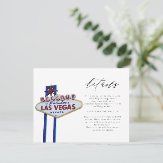LAS VEGAS Sign Wedding oder Event Details Card Einladung (Stehend Vorderseite)
