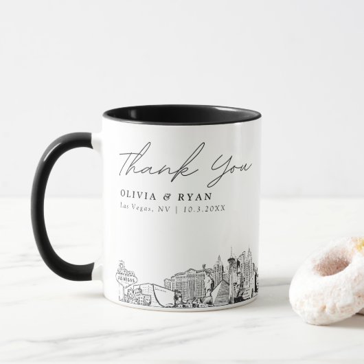 Las Vegas Sketch Einfache Tasse für Hochzeitscoffe (Mit Donut)