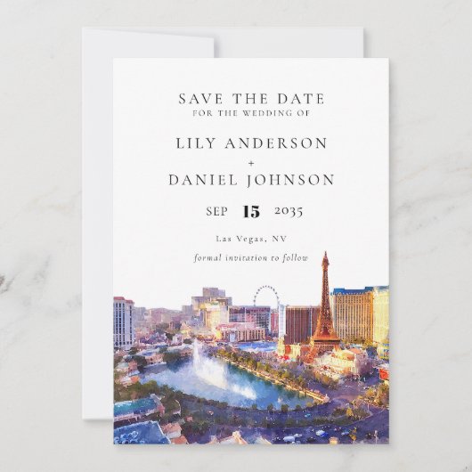 Las Vegas Skyline Aquarell-Foto-Hochzeit Save The Date (Vorderseite)