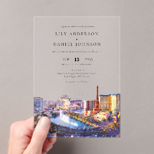 Las Vegas Skyline Aquarell Ziel Hochzeit Acryleinladungen