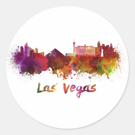 Las Vegas skyline im Watercolor Runder Aufkleber (Vorderseite)