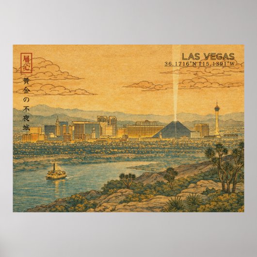 Las Vegas Skyline in Japanese Ukiyo-e Poster (Vorne)