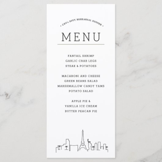 Las Vegas Skyline | Menü für Hochzeiten Menükarte (Vorderseite)