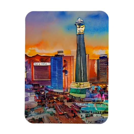 Las Vegas Skyline Watercolor Magnet (Vertikal)