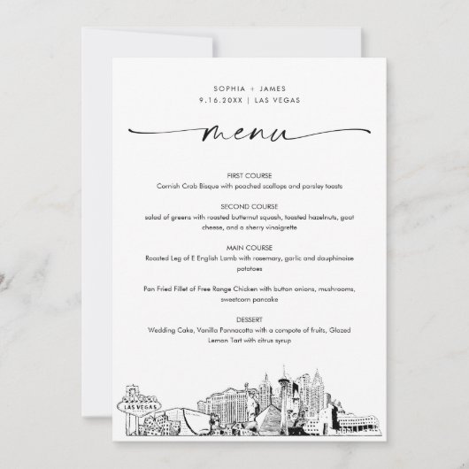 Las Vegas Skyline Wedding Dinner Menu Card 12x18 (Vorderseite)