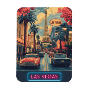 Las Vegas-Stadtbild mit Eiffelturm - Retro Magnet