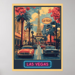 Las Vegas-Stadtbild mit Eiffelturm - Retro Poster