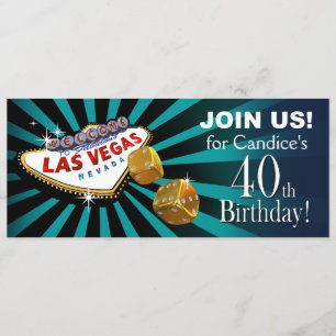 Las Vegas Starburst 40. Geburtstag türkis gold sch Einladung