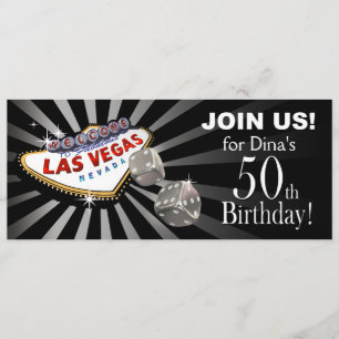 Las Vegas Starburst 50. Geburtstag schwarz silber Einladung