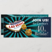 Las Vegas Sternexplosion 40. Geburtstag aquamarine Einladung (Vorne/Hinten)