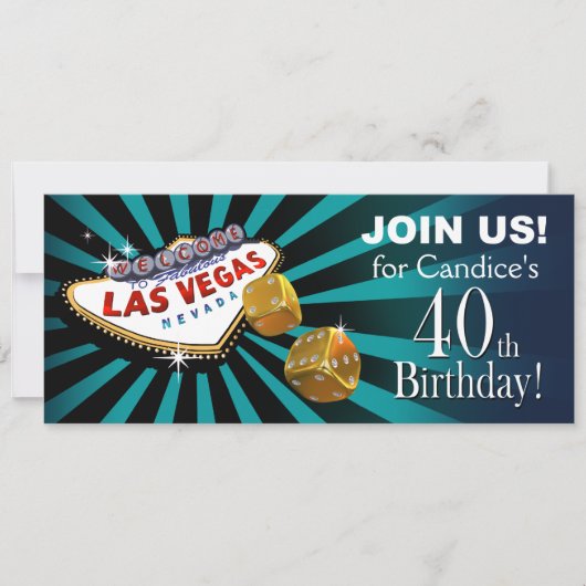 Las Vegas Sternexplosion 40. Geburtstag aquamarine Einladung (Vorderseite)