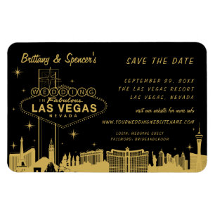 Las Vegas Strip Schwarz und Gold Save-the-Date-Kar Magnet