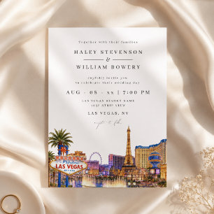 Las Vegas Strip Skyline Chic Wasserfarben-Hochzeit Einladung