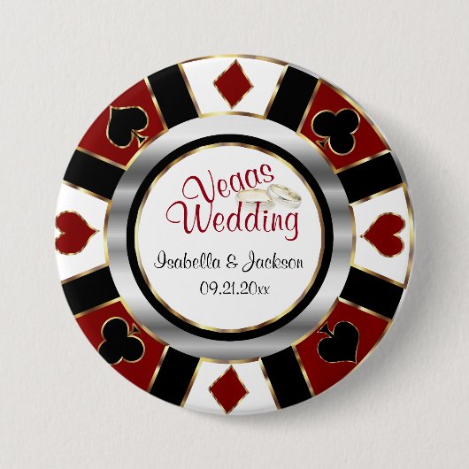 Las Vegas Style Wedding Dark Red and Gold Button (Vorderseite)