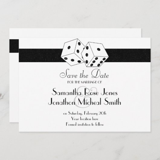 Las Vegas Thema Save the Date Weiß und Schwarz (Vorne/Hinten)