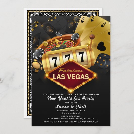 Las Vegas thematisierte Silvesterabend-Party Einladung (Vorne/Hinten)