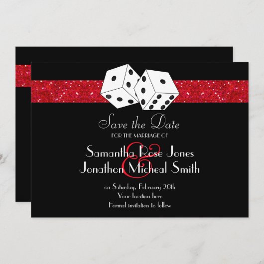 Las Vegas Theme Save the Date Red Imitats Glitzer (Vorne/Hinten)