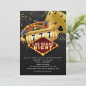 Las Vegas Themed Party Black Gold Einladung (Stehend Vorderseite)