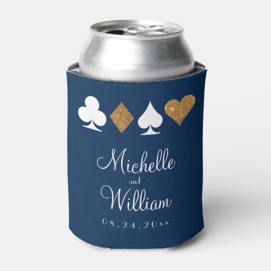 Las Vegas Themed Wedding Can Cooler Gold Navy Blue Dosenkühler (Kanne Vorderseite)