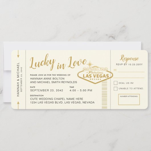 Las Vegas Ticket Boarding Pass Hochzeit in Urlaubs Einladung (Vorderseite)