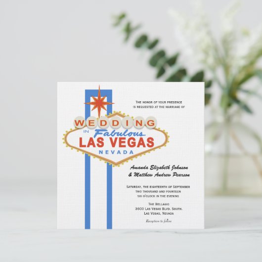 Las Vegas unterzeichnen Hochzeit in Urlaubsort Ein Einladung (Stehend Vorderseite)