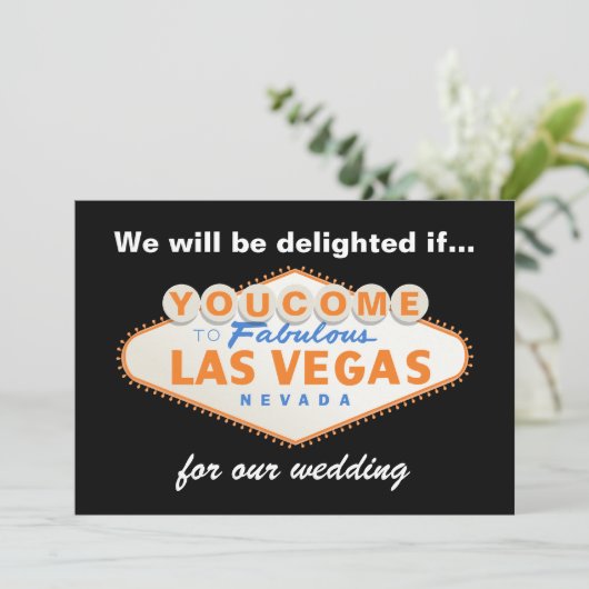 Las Vegas unterzeichnen Hochzeit in Urlaubsort Einladung (Stehend Vorderseite)