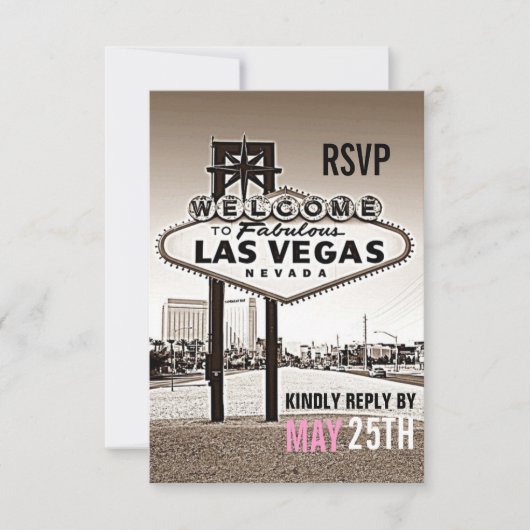 Las Vegas Vintag Sepia Modern Wedding RSVP Karte (Vorderseite)