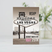 Las Vegas Vintag Sepia Modern Wedding RSVP Karte (Stehend Vorderseite)