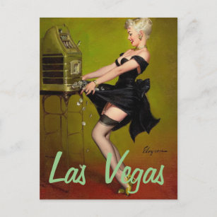 Las Vegas Vintage Travel Button Up Girl Postkarte