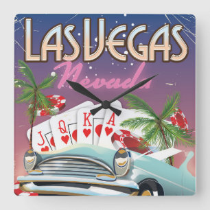 Las Vegas Vintages Urlaubsplakat Quadratische Wanduhr