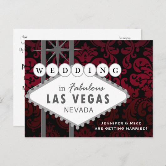 LAS VEGAS WEDD Damask Save the Date Postkarte (Vorne/Hinten)