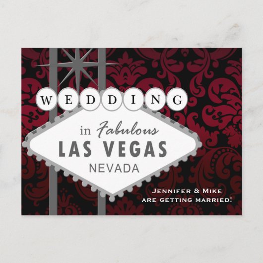 LAS VEGAS WEDD Damask Save the Date Postkarte (Vorderseite)