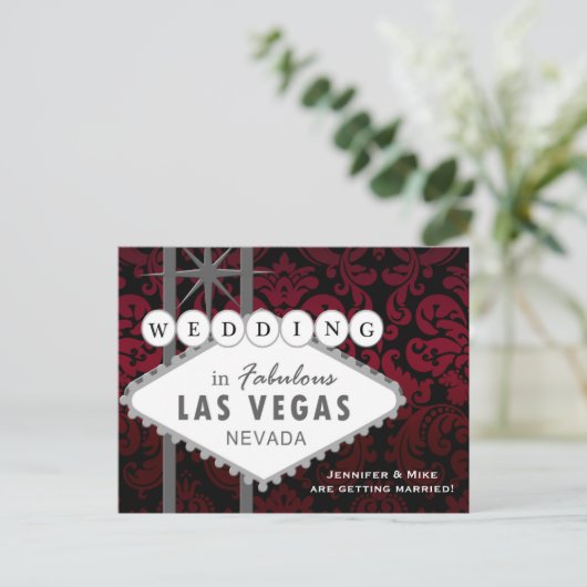LAS VEGAS WEDD Damask Save the Date Postkarte (Stehend Vorderseite)