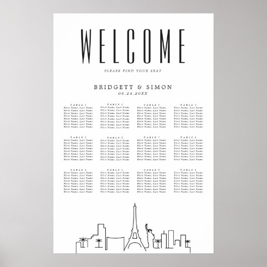Las Vegas Wedding | 12 Tabelle Sitzplan Poster (Vorne)