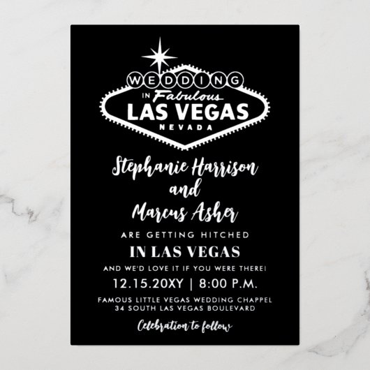 Las Vegas Wedding Black Silver Info über Hinterfol Folieneinladung (Vorderseite)