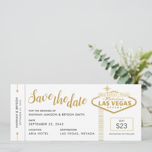 Las Vegas Wedding Boarding Pass Save the Date Kart Ankündigung (Stehend Vorderseite)
