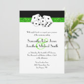 Las Vegas Wedding Dice Thema Green Imitats Glitzer Einladung (Stehend Vorderseite)
