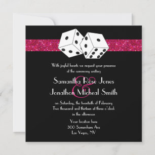 Las Vegas Wedding Dice Theme Hot Pink Imitats Glit Einladung