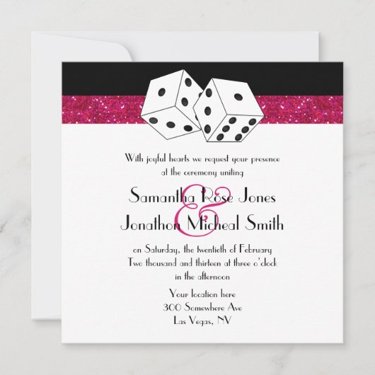 Las Vegas Wedding Dice Theme Hot Pink Imitats Glit Einladung (Vorderseite)