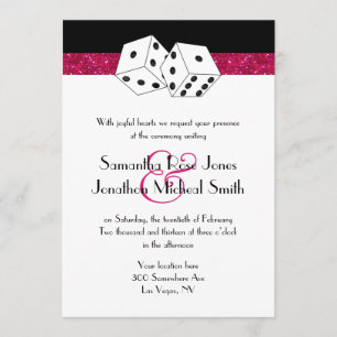 Las Vegas Wedding Dice Theme Hot Pink Imitats Glit Einladung