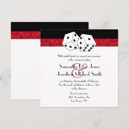 Las Vegas Wedding Dice Theme Ruby Red Imitats Glit Einladung (Vorne/Hinten)