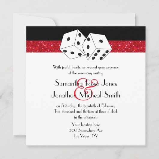 Las Vegas Wedding Dice Theme Ruby Red Imitats Glit Einladung (Vorderseite)