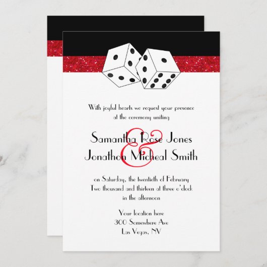 Las Vegas Wedding Dice Theme Ruby Red Imitats Glit Einladung (Vorne/Hinten)