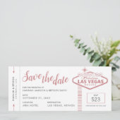 Las Vegas Wedding Flugzeug Ticket Save the Date Ka Ankündigung (Stehend Vorderseite)