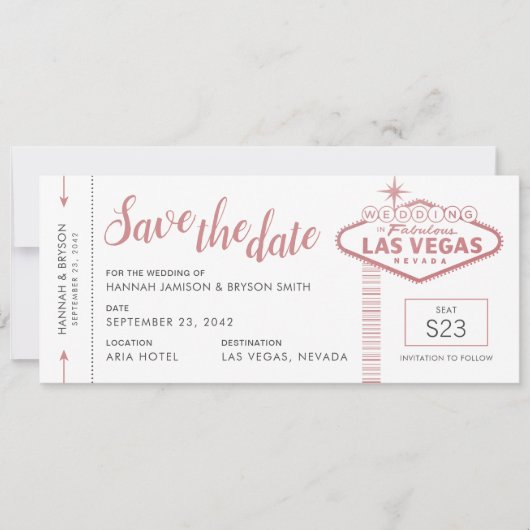 Las Vegas Wedding Flugzeug Ticket Save the Date Ka Ankündigung (Vorderseite)