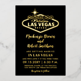 Las Vegas Wedding Gold Black mit Informationen auf Folieneinladung