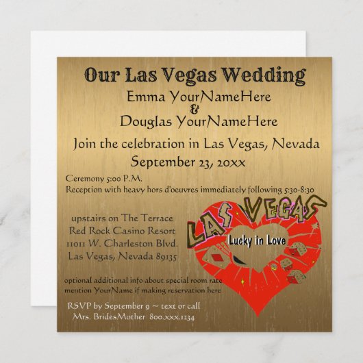 Las Vegas Wedding Gold Einladung (Vorne/Hinten)