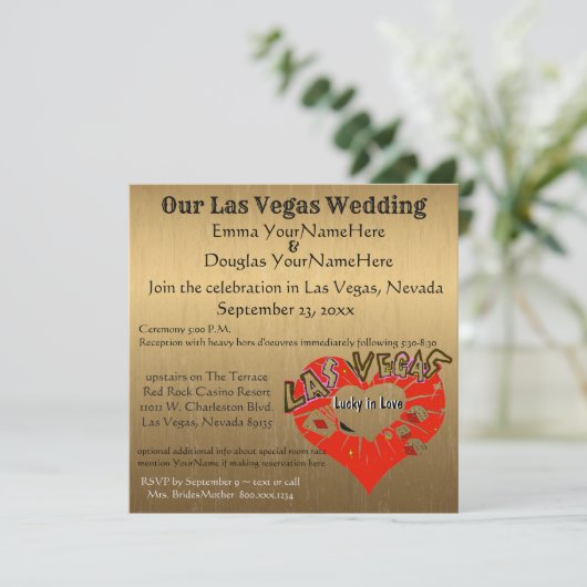Las Vegas Wedding Gold Einladung (Stehend Vorderseite)