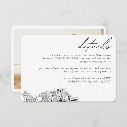 Las Vegas Wedding Hotel Zimmerblockdetails Begleitkarte (Vorne/Hinten)